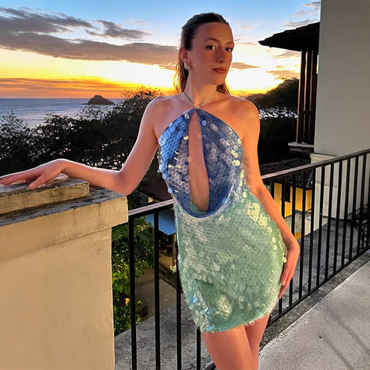 Aqua Shimmer Mini Dress