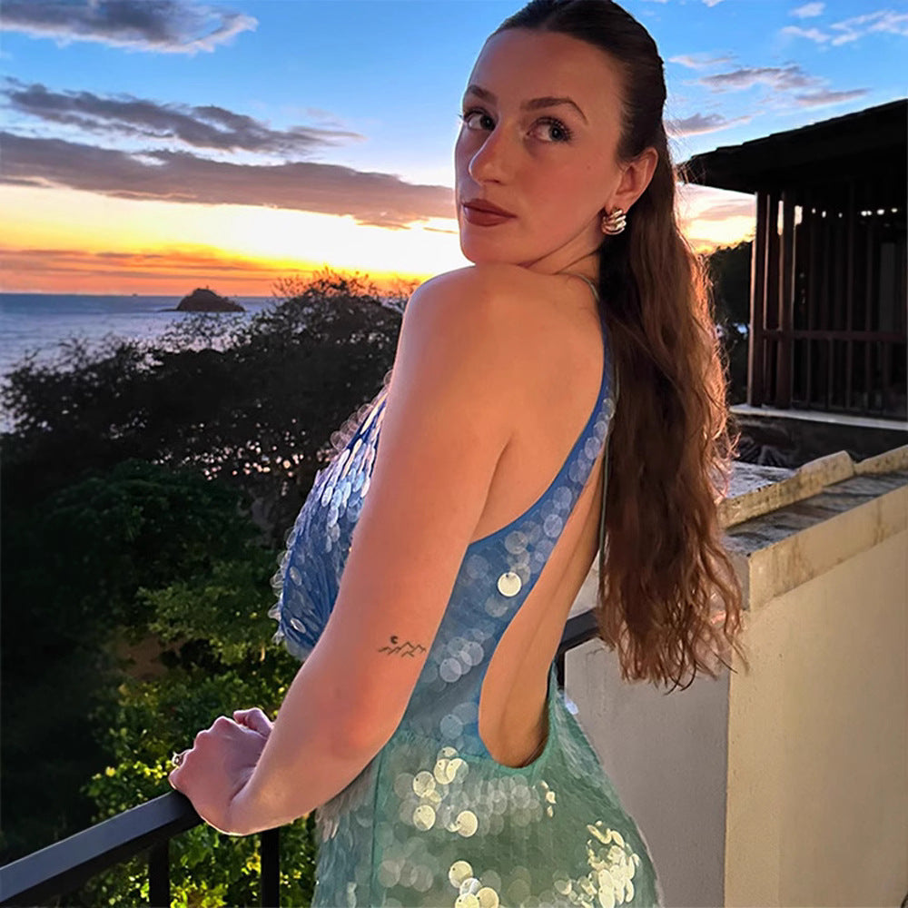 Aqua Shimmer Mini Dress